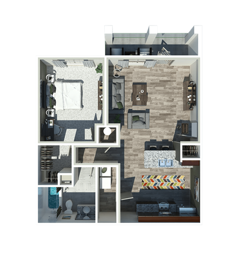 Floor plan for 1 bed, 1 bath, 798 sqft